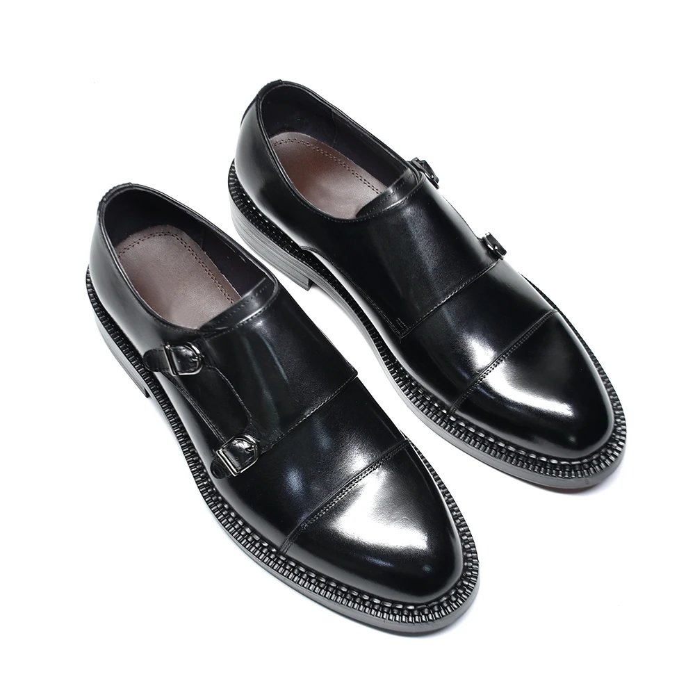Luxury Genuine Leather Men's Wedding Dress Shoes Buckle Monk Strap Red Sole Cap Toe Black Brown Business Formal Shoes for Man - view 5
