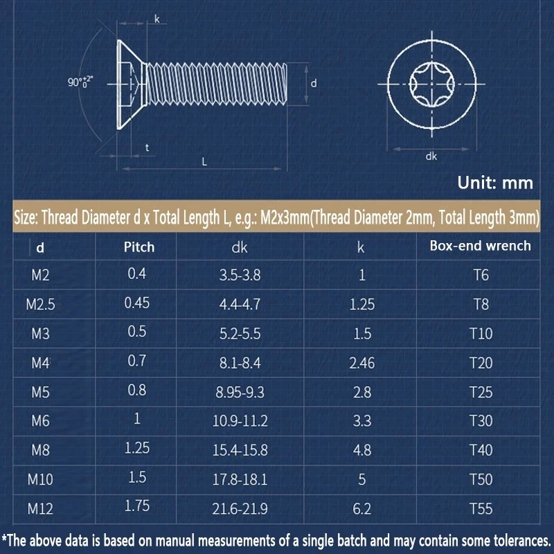 M2~m12 304 Stainless Steel Countersunk Screws Six-lobe Star Countersunk Tamper-proof Security Bolt ( Cylindrical Pin)