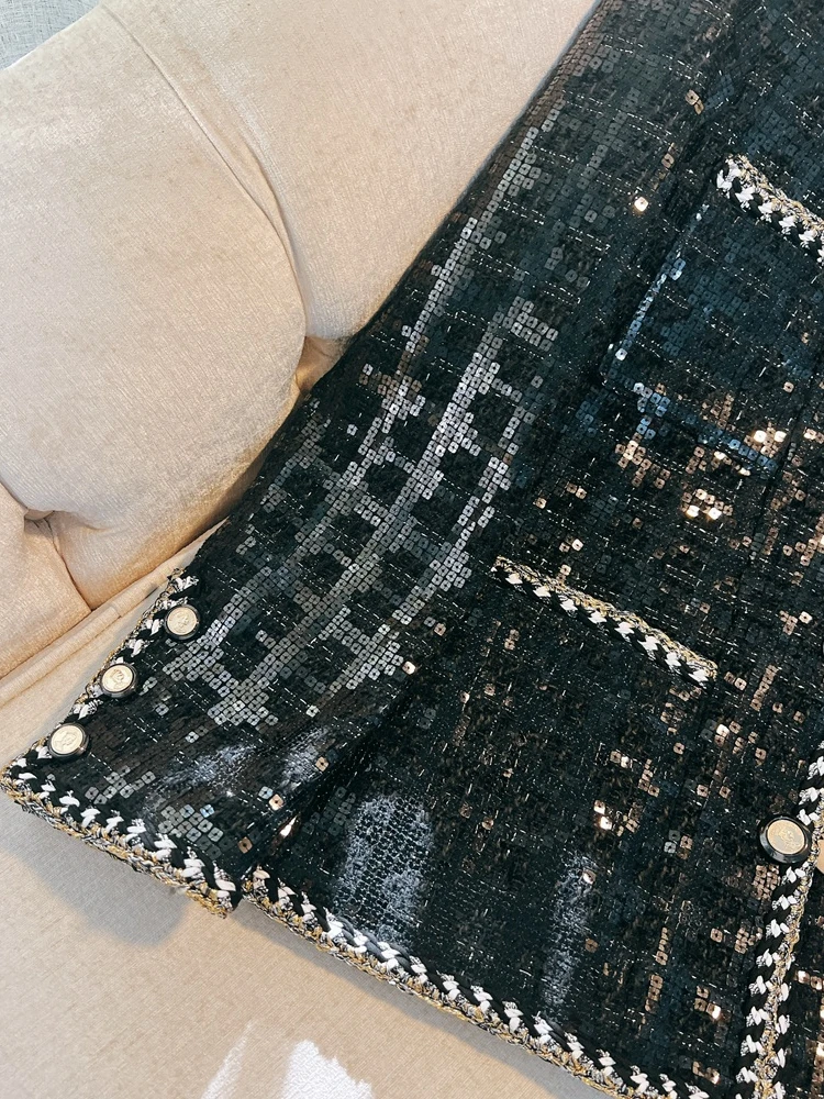 Retro Briti Allentato Casual da donna con paillettes in puro colore cappotto ort poliestere cotone fibra riciclata lunga Sve roun...