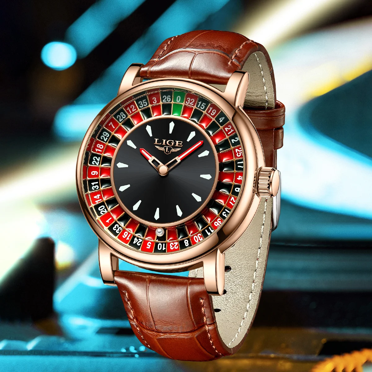 LIGE New Mens Watches Luxury Turntable Dial Business Quartz Wristwatch Waterproof Outdoor Sports Man Watch Casual Leather Clock