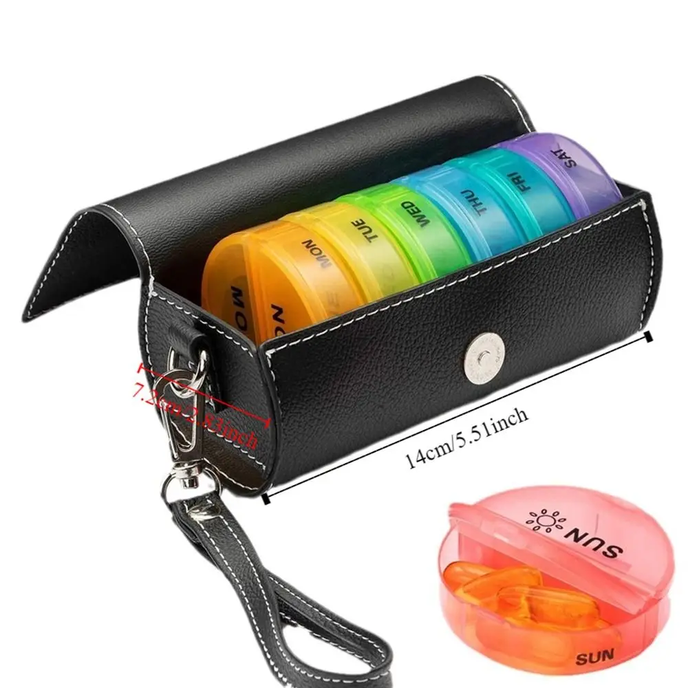 بو الجلود 7-Day منظم حبوب منع الحمل حاوية الأدوية علامة الأسبوع 14-شبكة تخزين فيتامين قابلة لإعادة الاستخدام 2 مرات في اليوم قوس قزح حبة صندوق المنزل #6