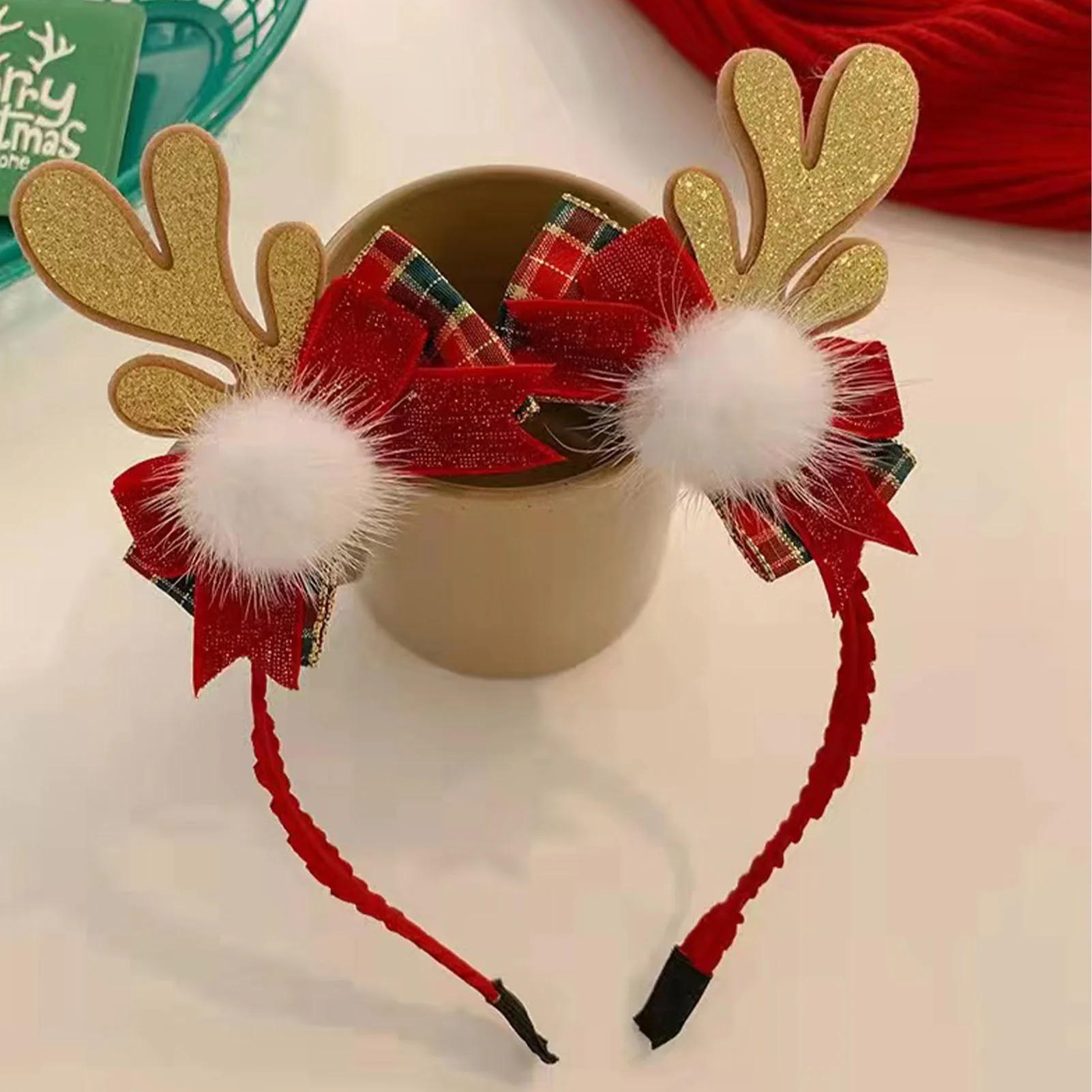 Cute Christmas Headbands Antler Hair Bands Bowknot Hair Accessories for Christmas Party Decoration