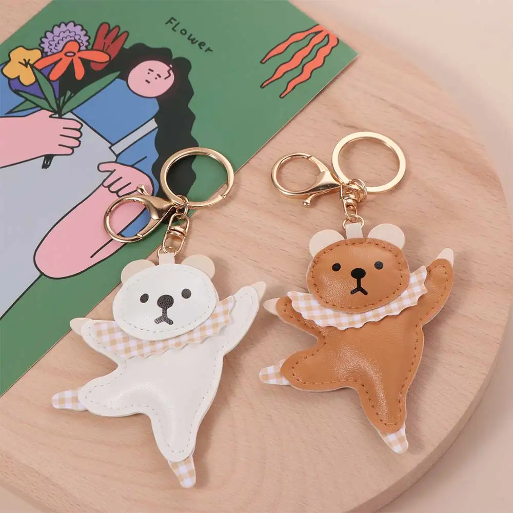 

Funny Animal Ballet Bear Keychain Patchwork Bag Pendant PU Bear Pendant Toys Birthday Gifts Car Keyring Girl/Boy