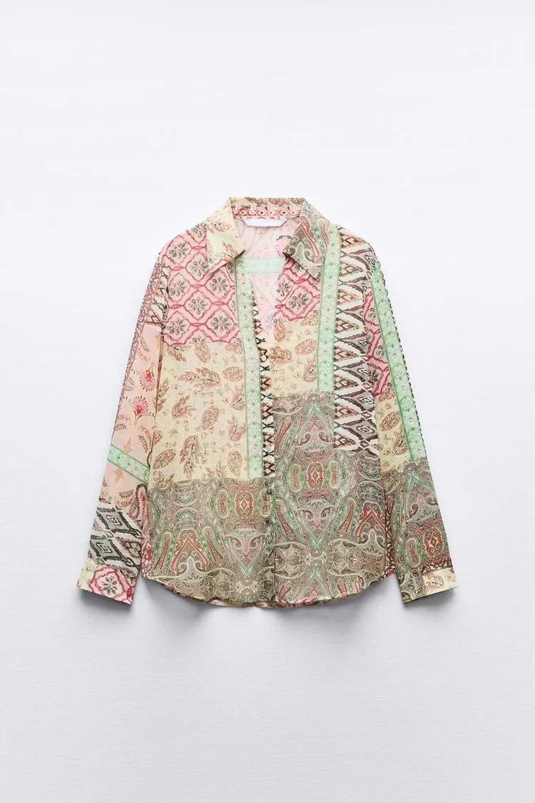 

2024, женские свободные длинные винтажные лоскутные воротники с отложным воротником и принтом све, весна-лето, новое поступление