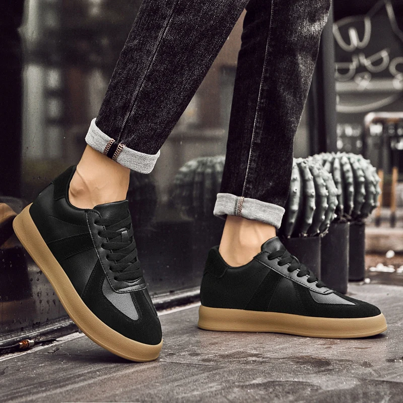 أحذية رجالية غير مرئية لزيادة الارتفاع 6/8 سم أحذية تدريب ألمانية قابلة للتنفس من الجلد الطبيعي أحذية رياضية كاجوال كلاسيكية