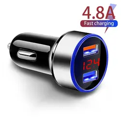 Universal Dual USB Car Charger Adapter, 2 Portas de Carregamento Rápido para Samsung, Huawei, iPhone 11, 8 Plus, Alumínio, 4.8A, 5V