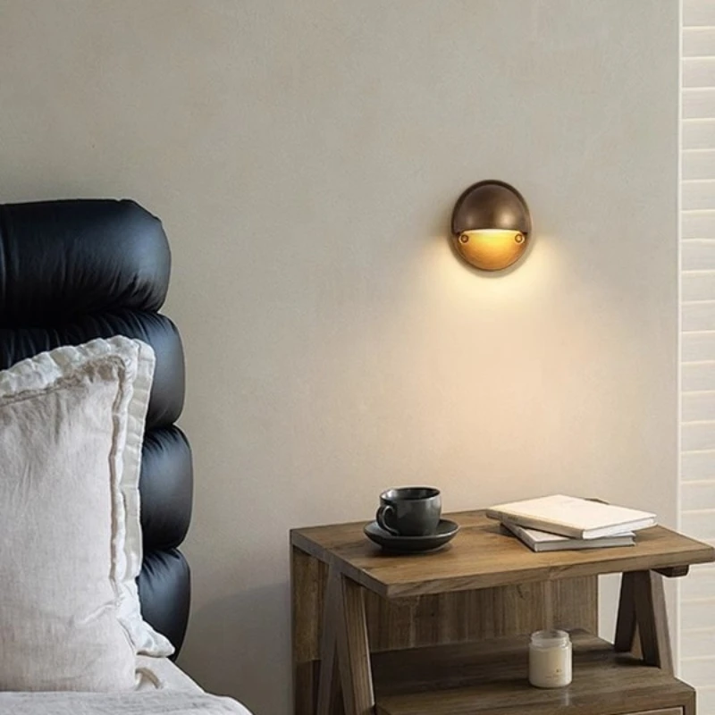 Retro Rotundity Acrylic Wall Light Minimalist Home Decor Living Room Background Corridor Entrance Staircase Copper LED Wall Lamp