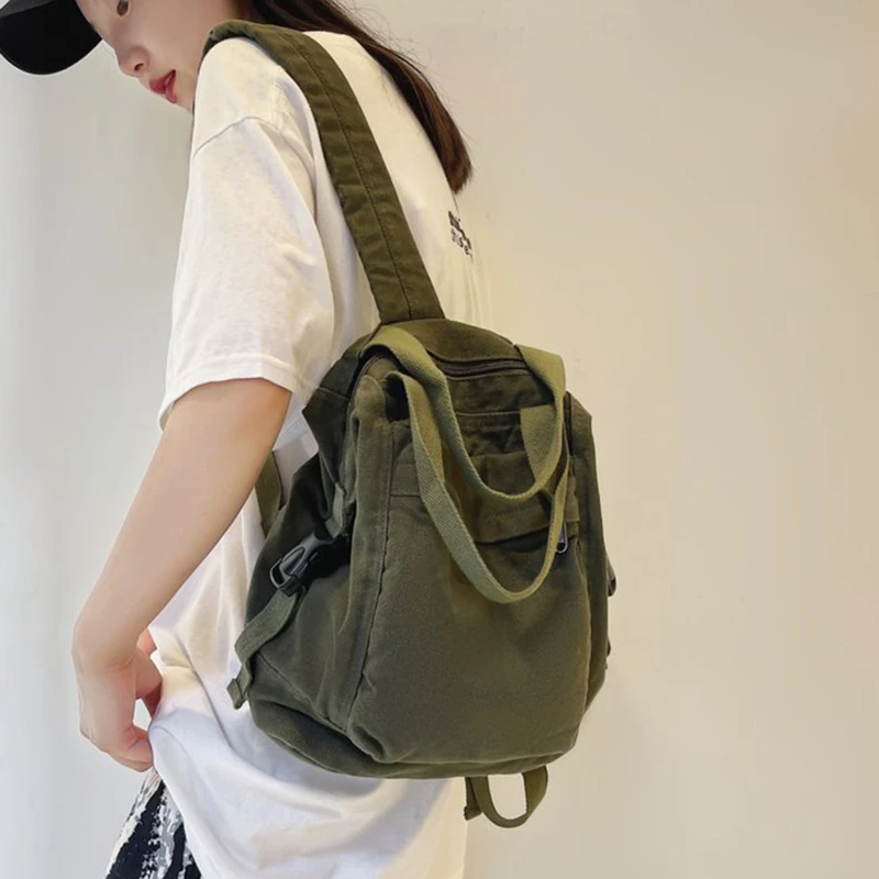 Women Backpack Canvas Girl Fabric School Bag New College Student Vintage Female Laptop Bag Travel Ladies Backpack