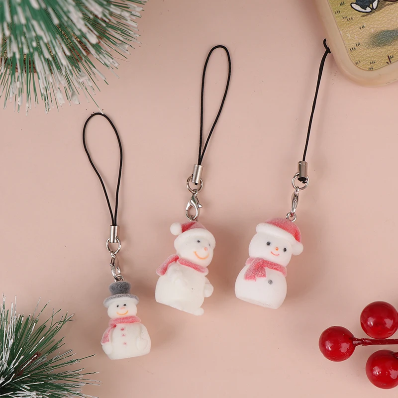 Flocking Christmas Key Chain Cute Snowman Phone Chain Pendant Earphone Case Anti-Lost Lanyard Bag Decor image 5