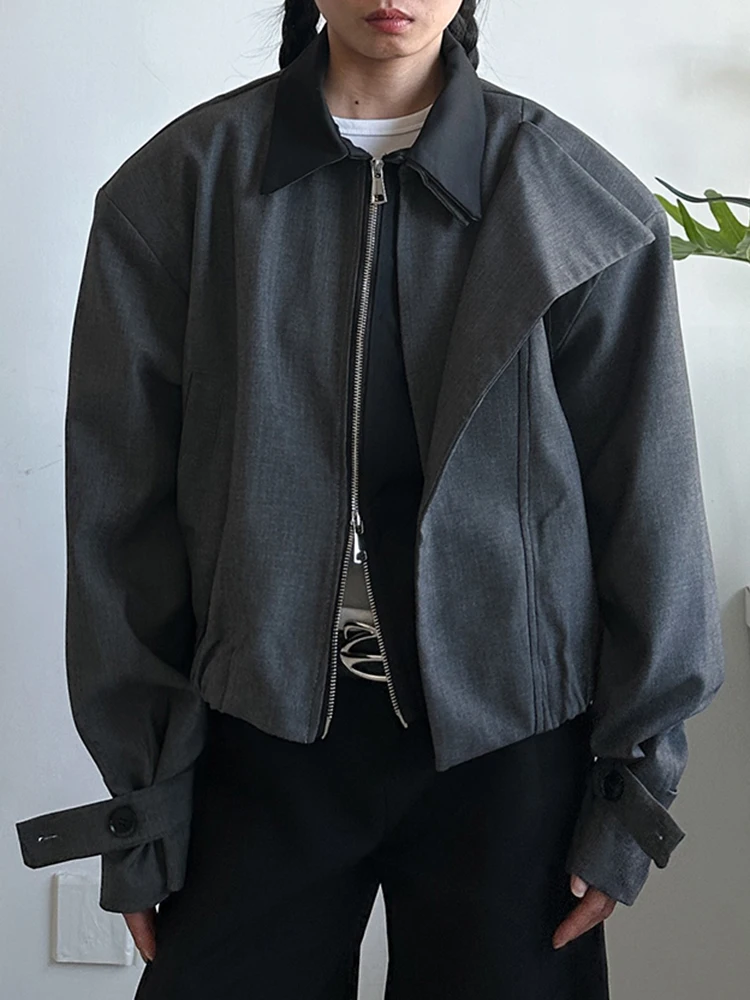 YERMORA رمادي غير النظامية تقسم جاكيت زيبرا للنساء التلبيب كم طويل فضفاض معطف جديد موضة المد ربيع الخريف 2025 #3