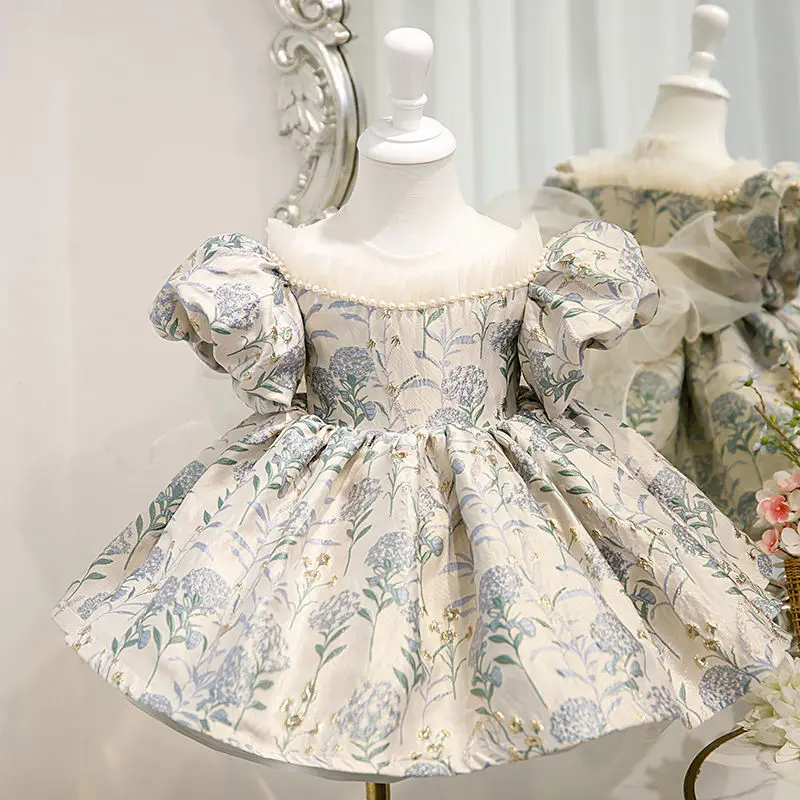 Luxueuse robe de princesse Lolita pour filles, robe de Rhpour tout-petits, fleur, mariage, cérémonies de premier anniversaire, 2024