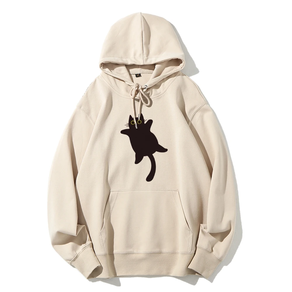 Cute Funny Fat Black Cat Kitty Mom Casual Hoodie Gift for Cat Owner Lover Women’s Halloween Autumn Winter Comfort Sweatshirt