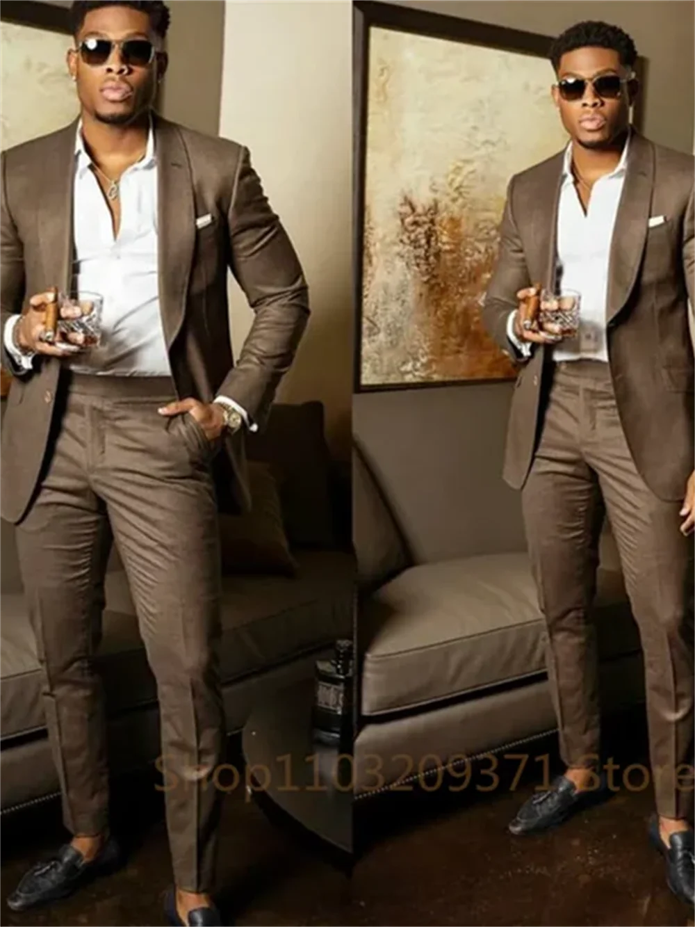 Мужской темно-коричневый деловой костюм, костюм из двух предметов для жениха, смокинга, выпускного вечера, свадьбы, вечеринки, официального костюма, пиджак и брюки