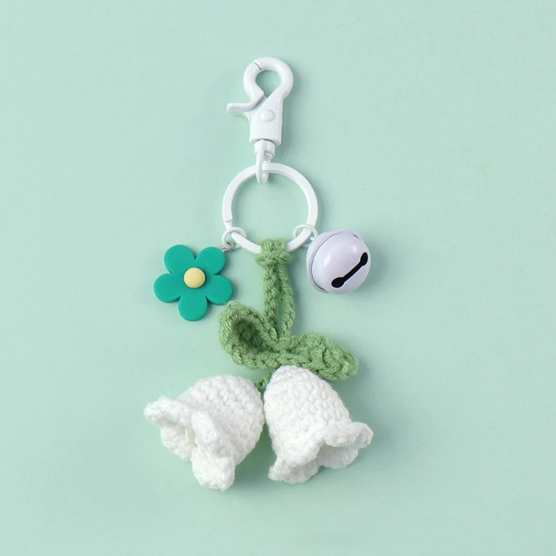 Knitted Bell Orchid Crochet Flowers Pendant Finished Artificial Woven Flower Handcraft Keychain Backpack Pendant Decor