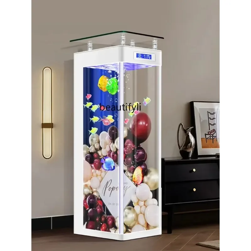 

R HHVertical living room large hot bending semicircle full set of circulating cotton water change goldfish tank aquarium househo