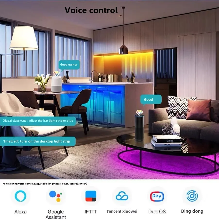 

Smart RGB Color Changing LED Light Strip with WiFi: Xiaoi, Tuya Tmall Genie Voice Living & Bedroom Self - Adhesive Easy Setup