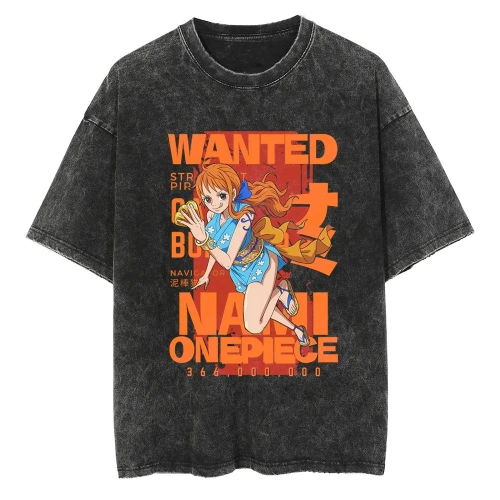 

Men Devil Fruit One Piece Washed T-shirts Sun God Nika Gear Gear Japanese Anime Cotton Round Neck Short Sleeve Man T-Shirt Tee