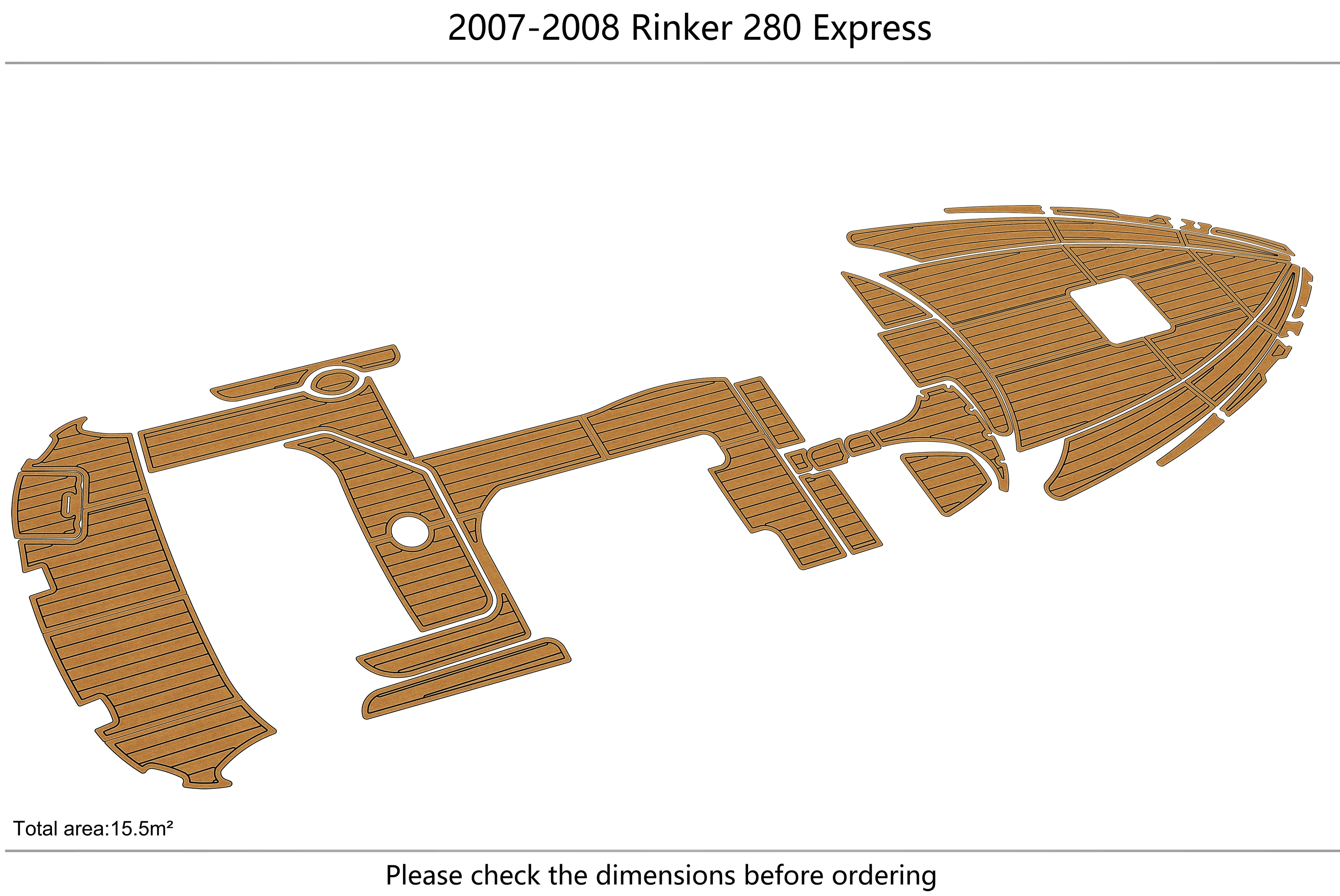 Marine Faux Teak EVA Non-Slip Mat 2007-2009 Rinker 280 Express Cruiser Self-Adhesive 1/4