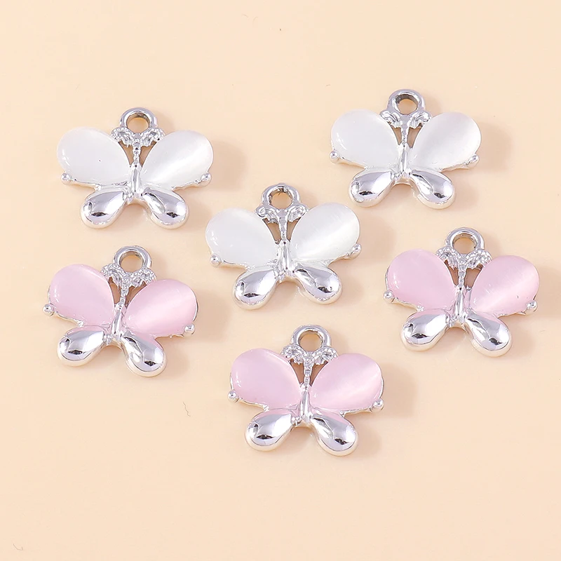 Zarte 10 stücke Opal Stein Schmetterling Charms Silber Farbe Tiere Schmetterling Anhänger für DIY Schmuck Machen Ohrringe Armbänder – Detail 3