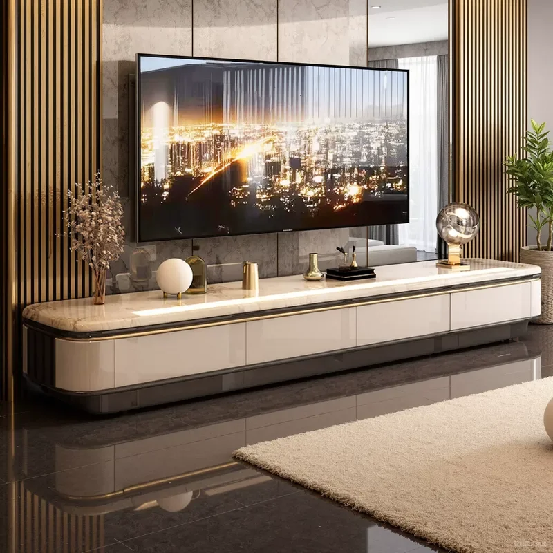 Modern Tempered Glass Coffee Table and TV Cabinet Simple Luxury Living Room Furniture New Supercrystalline Stone Combo Set