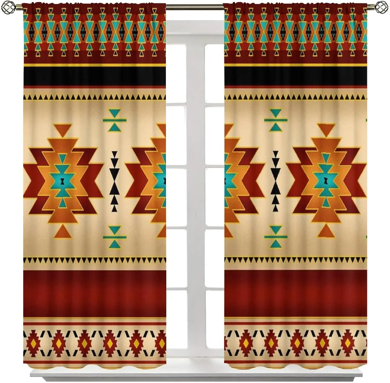 Aztec Curtains,Red Ethnic Southwestern Geometric Window Treatments for Living RoomFarmhouse Tribal Navajo Boho Native 2Panel Set