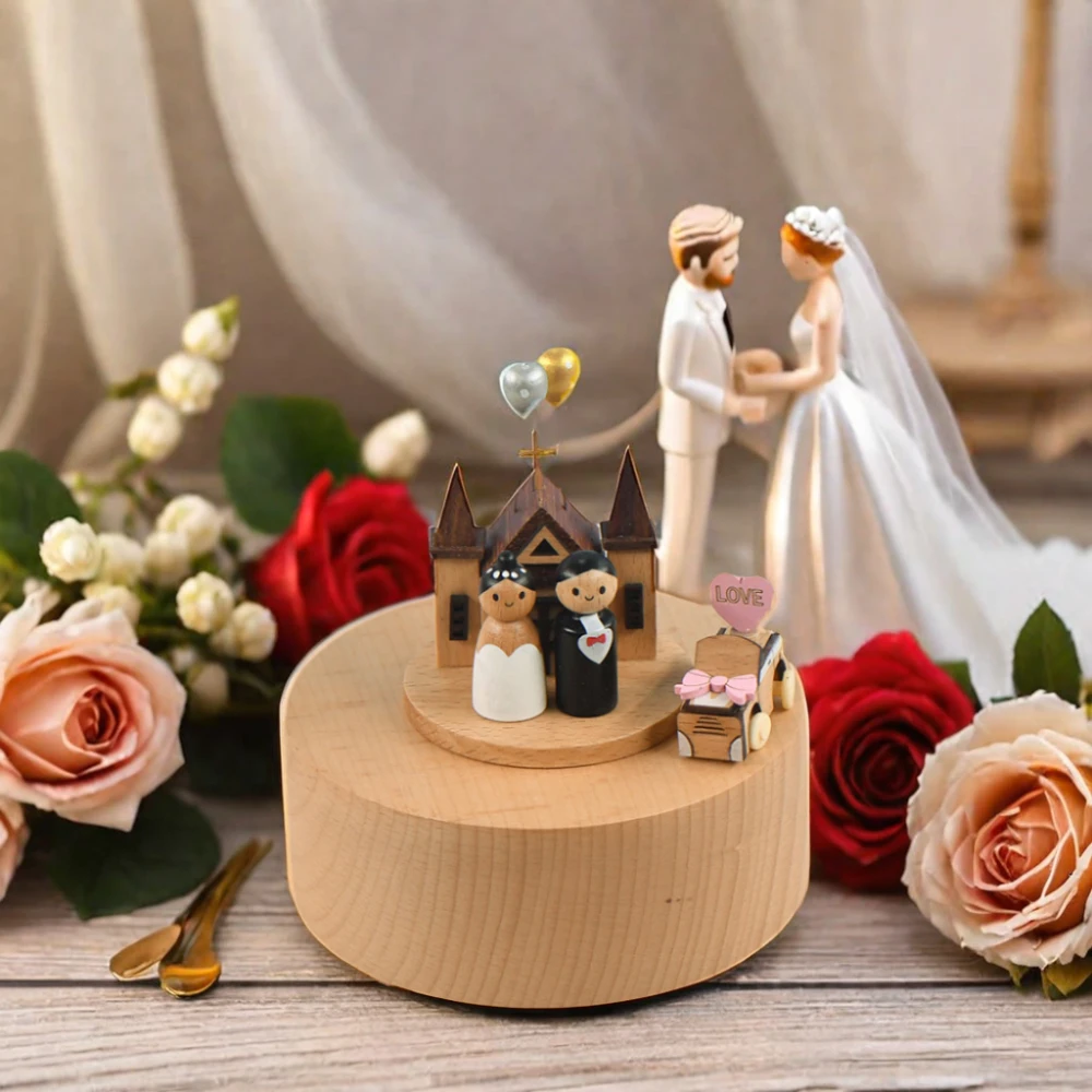 

Wedding March Theme Music Happy Wedding Gift Bride Bridegroom Wooden Music Boxes With Rotatory Car