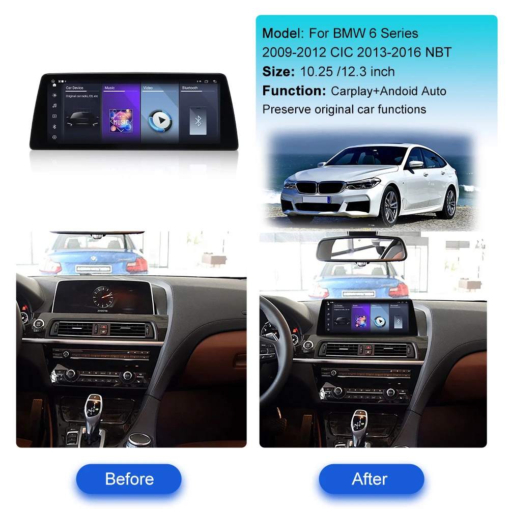 12.3 Inch Carplay Android 13 Car GPS Navigation For BMW 6 Series 2009-2012 CIC 2013-2016 NBT Multimedia Player Car Radio