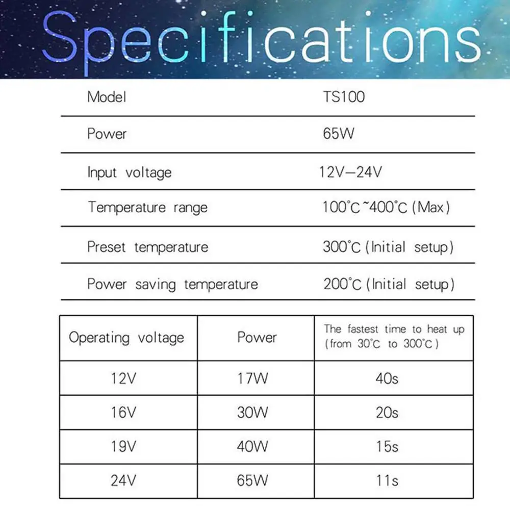 TS100 65W Mini Digital Electric Soldering Iron LCD Programable Display Adjustable Temperature with 24V 3A Power supply