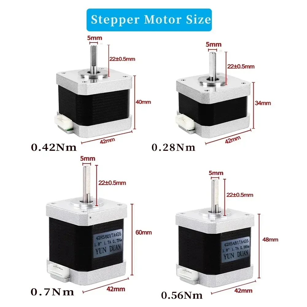 Nema17 42mm Stepper Motor 34/40/48/60mm Length 0.28/0.42/0.56/7Nm 2PH 5mm Output shaft For 3D Printer CNC Engraver Machine Tools