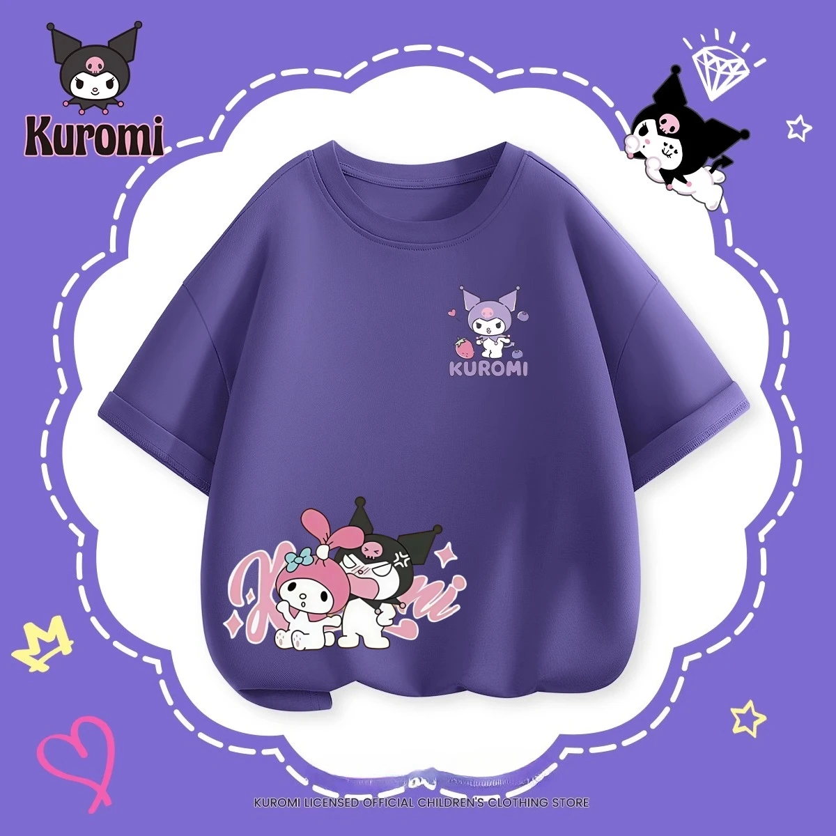 سانريو في سن المراهقة الأطفال الحلو تي شيرت الكرتون KUROMI طباعة ملابس الاطفال الصيف موضة تي شيرت طفل الفتيات لطيف قصيرة الأكمام