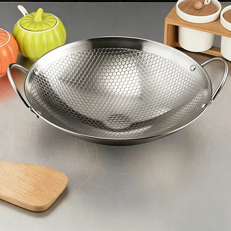 11" Stainless Steel Honeycomb Skillet Non-stick With Handle Scratch-resistant Cooking Pasta Steak Porridge Ramen Mini Hotpot view 3