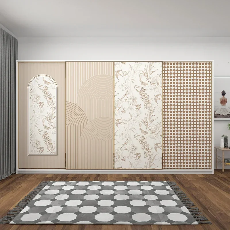 Wallpaper PVC Custom French Wardrobe Stickers Self-Adhesive Bedroom Sliding Stickers Sliding Door Renovation Cabinet Wallpaper