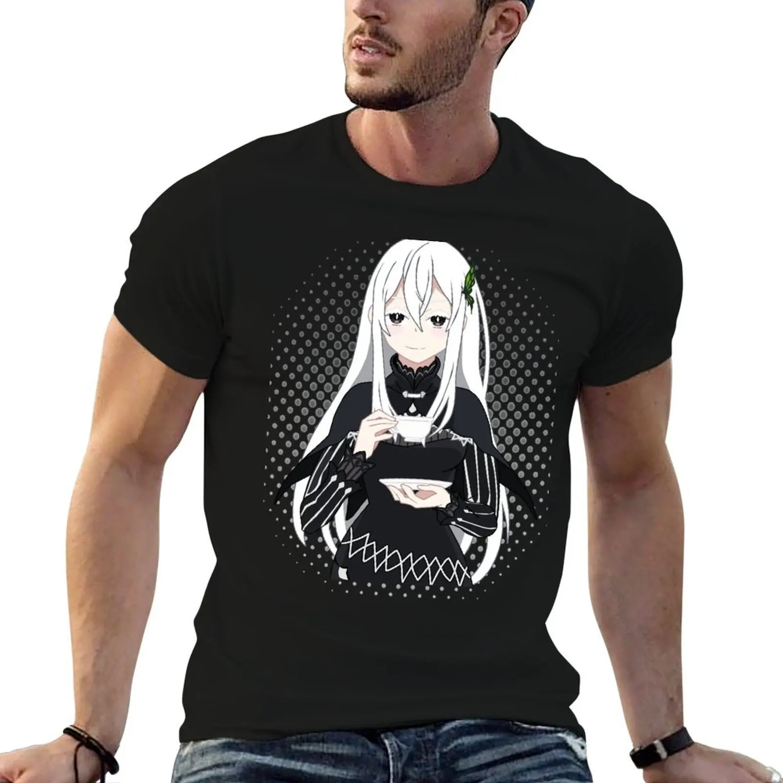 Blanco Negro Otaku Greed Camiseta Puntos del gráfico Re:Zero Manga camiseta Regalo camisa Echidna hombre y? Bruja Con Anime el
