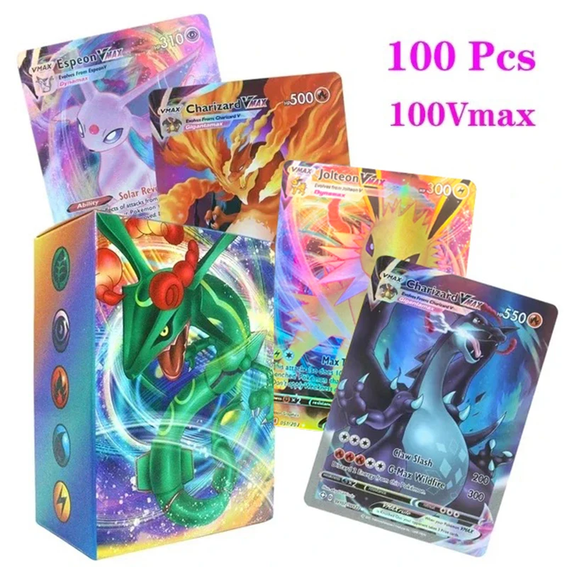 Cartas de Pokémon en inglés, francés, español, Vmax, EX, GX, Vstar, Charizard, Pikachu, Colección clásica rara, juego de batalla, juguetes, regalos,