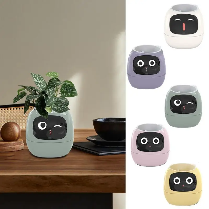 

Smart -Pot For Plant Small Flower Pot Ivy Desktop Green Plant Vase For Home Adorable Robot Plant Companion For Indoor Decor