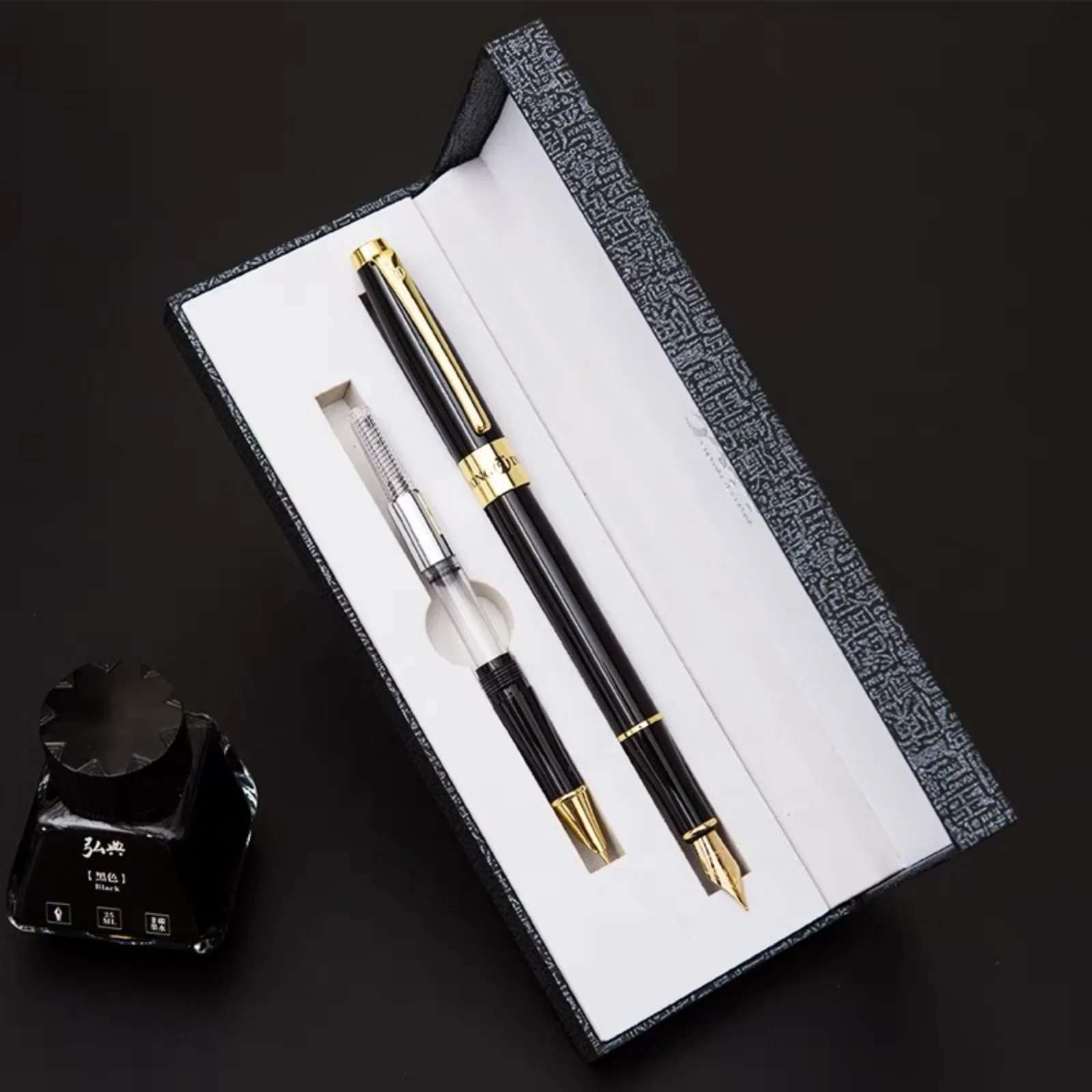 Hongdian 515 Double Pen Nib Fountain Pen Fine Nib Fashion Writing Office Gift Ink Pen Set School Supplies