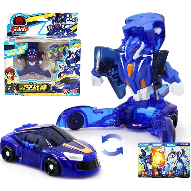 Korean Cartoon Anime Turning Mecard VENOSA Blue Transformable Robot Car Unicorn Toy Action Figure + 3 card