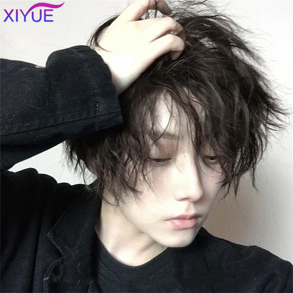 XIYUE Synthetic Short Curly Hair Wigs For Men Boy Costume Cosplay Party Natural Black Heat Resistant Fake Hair