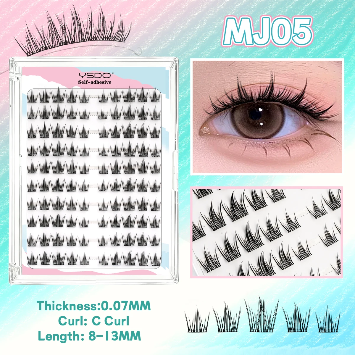 YSDO Selbstklebende Wimpern, 10 Reihen, DIY, natürliche Cluster-Wimpern mit Pinzette, kein Kleber erforderlich, individuelle Wimpernverlängerung, wiederverwendbar – Detail 17