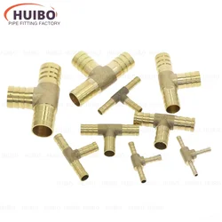 T-forma de latão Splicer Pipe Fitting, 3-Way Mangueira Barb, Cobre Farpado Connector Joint, Ar, Água, Óleo, Adaptador de Acoplador, 4mm, 6mm, 8mm, 10mm, 12 milímetros, 16 milímetros