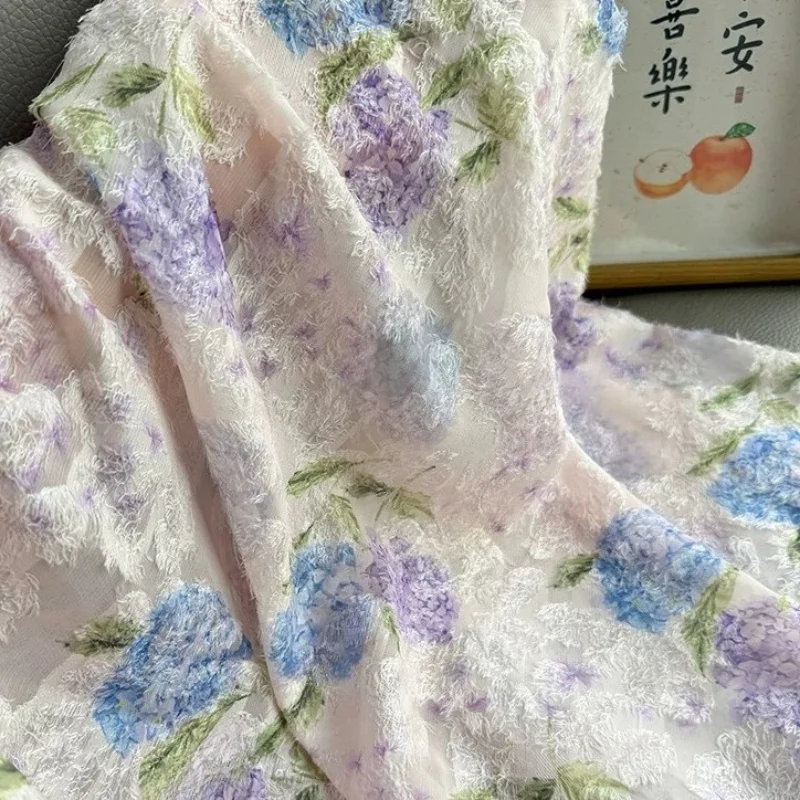

Purple Velvet Embroidered Floral Print Fabric Soft Lightweight Dress Curtains Tablecloth DIY Home Handmade Spring Summer Textile
