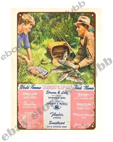 wall art 1956 WRIGHT MCGILL FISHING TACKLE CATALOG COVER metal tin sign