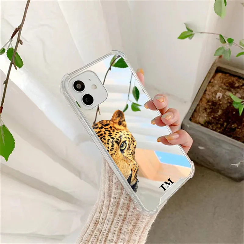 اسم مخصص لطيف الحيوان مرآة القضية آيفون 14 13 12 15 16 برو ماكس حافظة للصدمات آيفون 11 XS XR 14 15 زائد الحالات