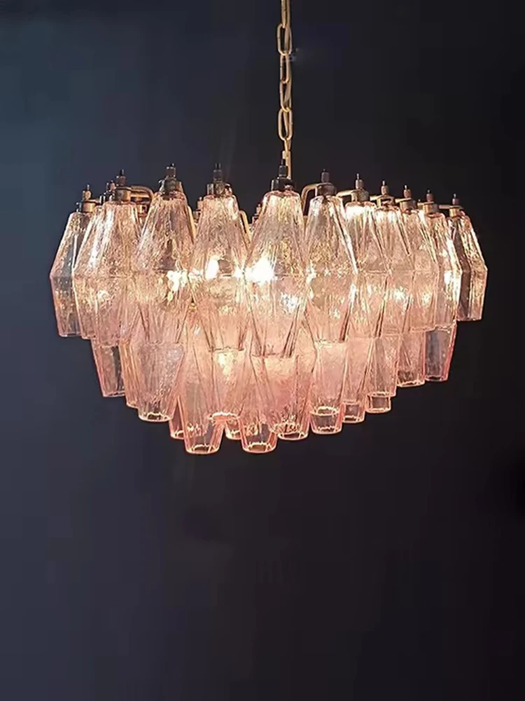 Pink Clear Glass Medieval Style Chandelier LED Home Decor European Pendant Lights Ceiling Hanging