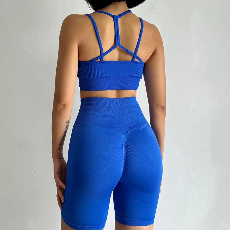 

2PCS Seamless Yoga Set for Women High-Waist Butt Lifting Sportswear Workout Gym Fitness Tight Short And Sport Bra Suit Bras Yoga