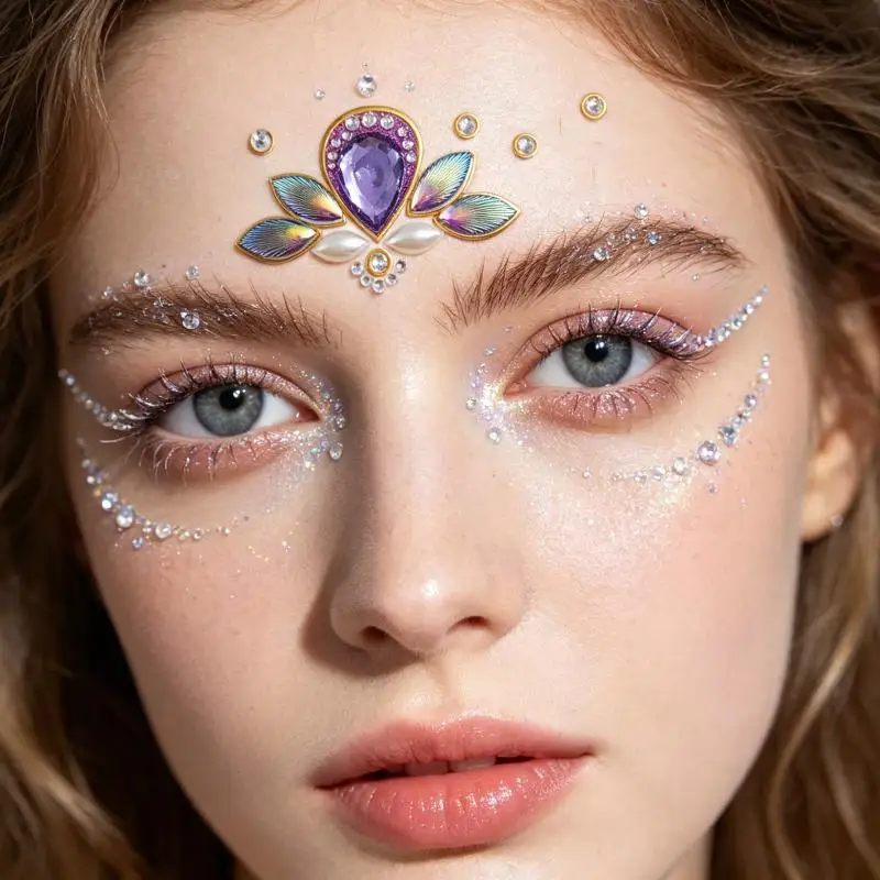 Glänzende Strass-Gesichtsjuwelen-Aufkleber Selbstklebend Schillernd Für Festival Rave Halloween Cosplay Make-up – Detail 9