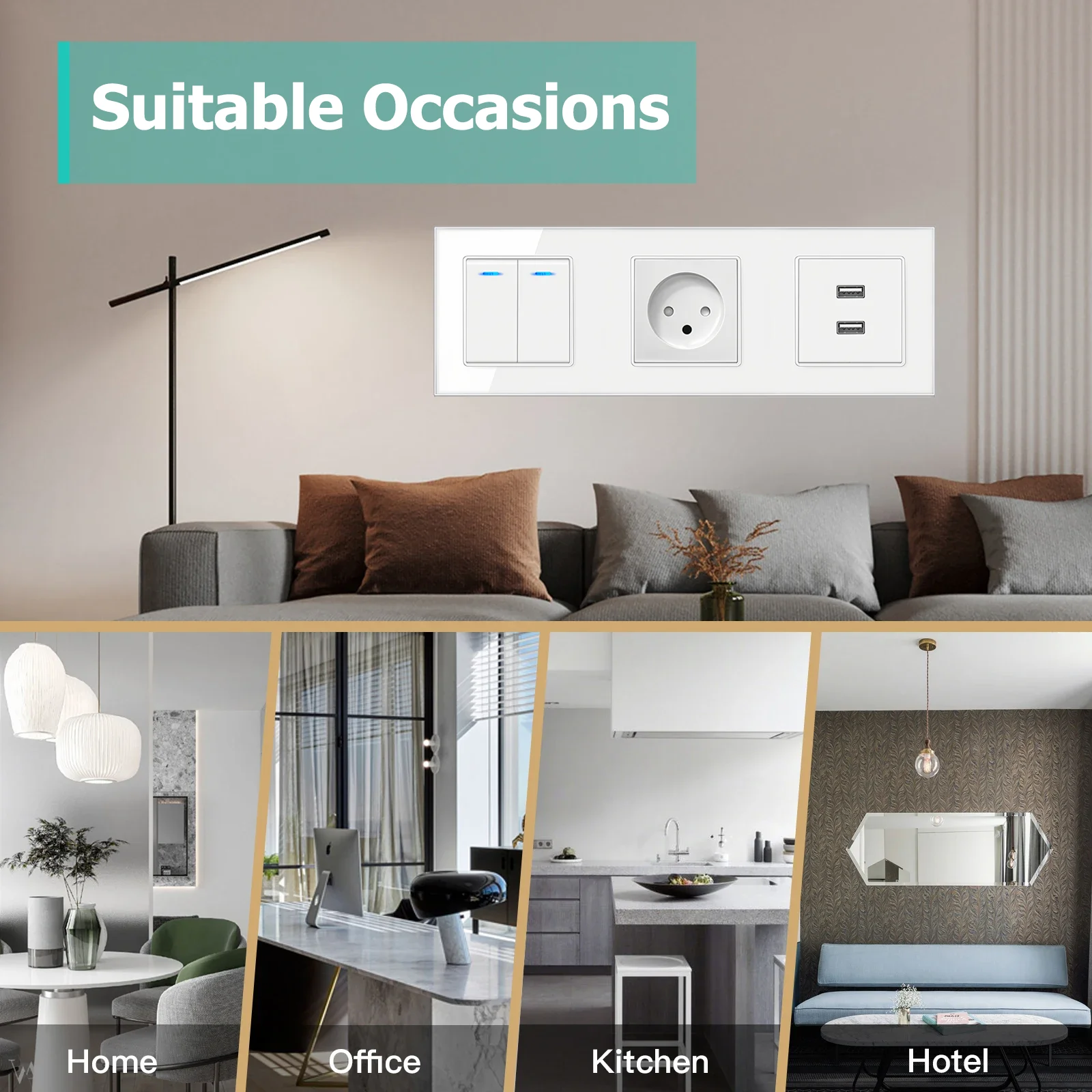 EIOMR 16A إسرائيل مقبس الطاقة الجدار التبديل ، USB معايير الإسرائيلية التوصيل المقبس ، لوحة زجاج كريستال مخرج كهربائي أبيض للمنزل #5