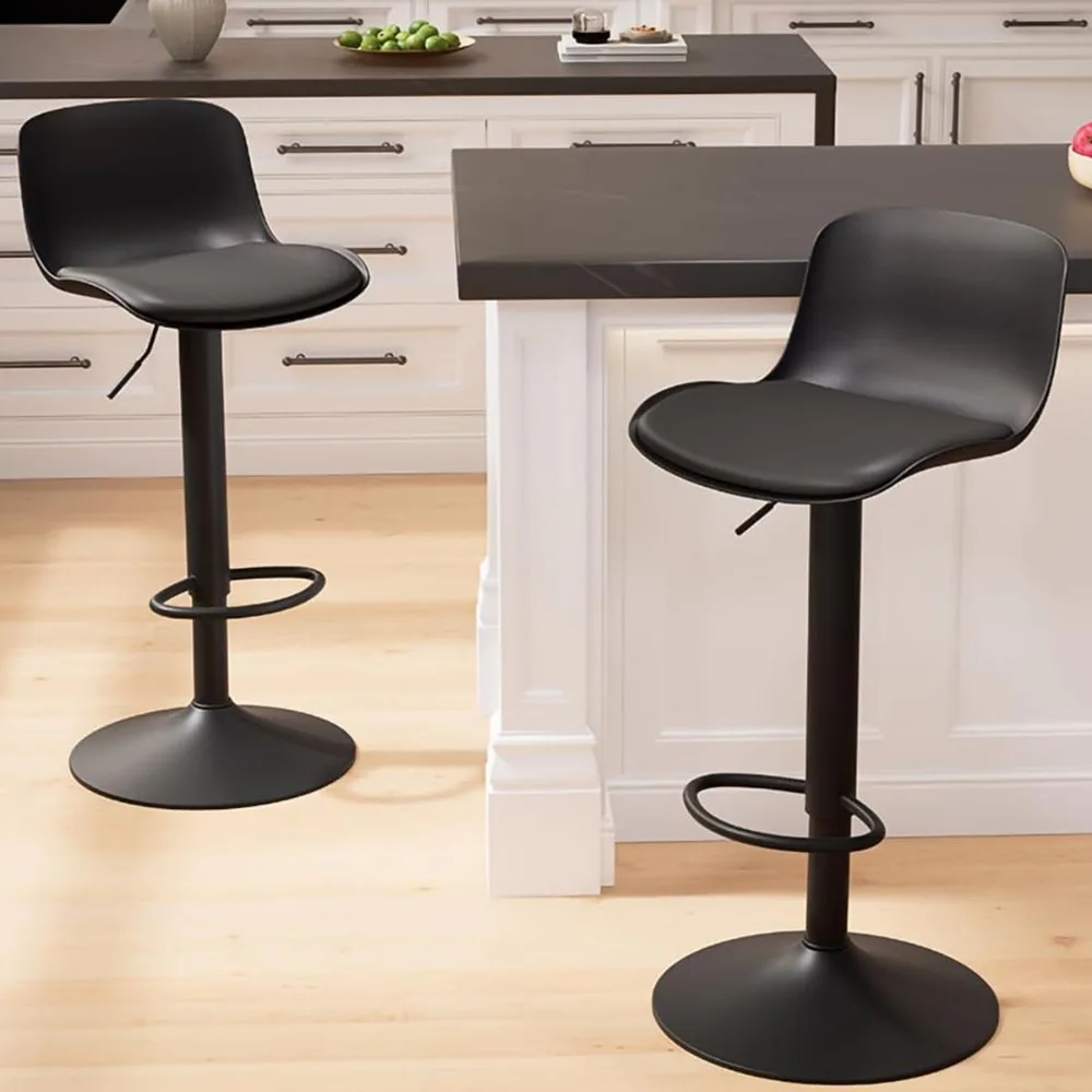 

Bar Stools Set of 2 Adjustable Swivel Counter Height Stools, Modern PU Leather Upholstered with Back Solid Color Barstools