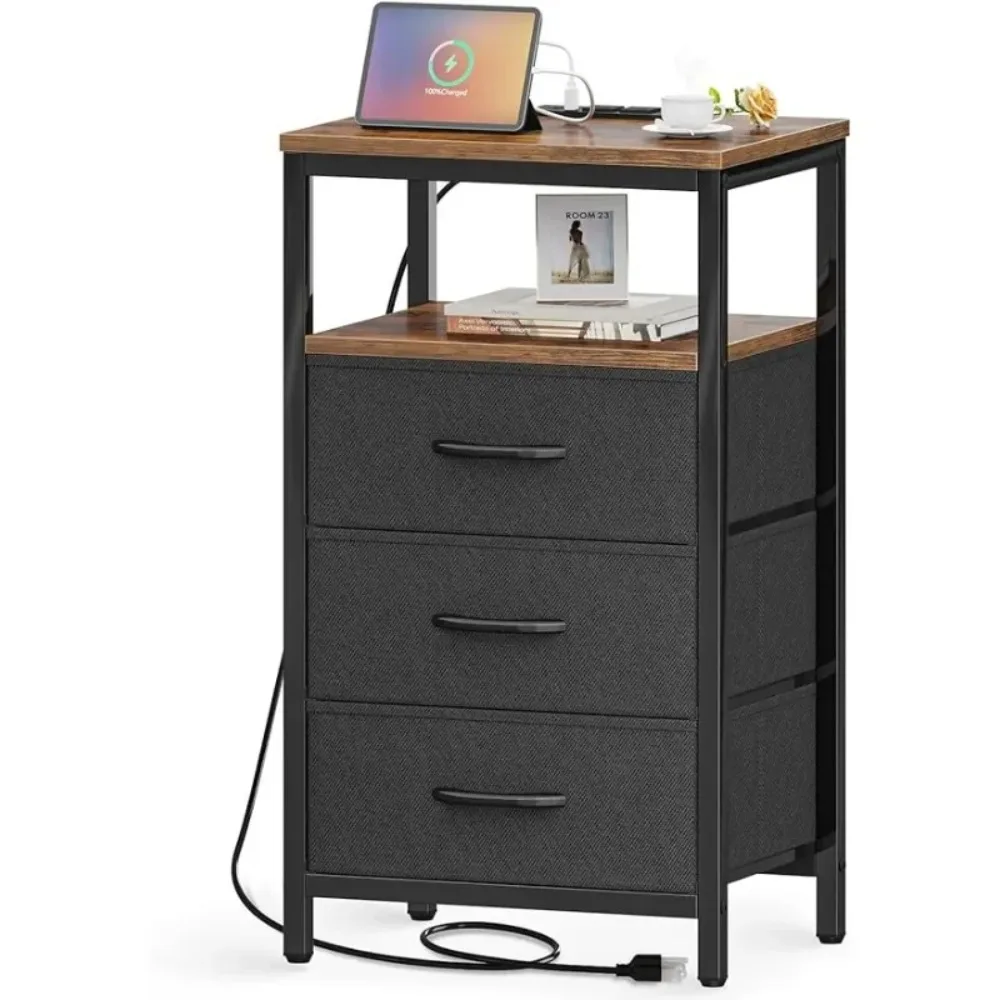 

Tea table bedside table and bedroom bedside table with USB port and socket, black