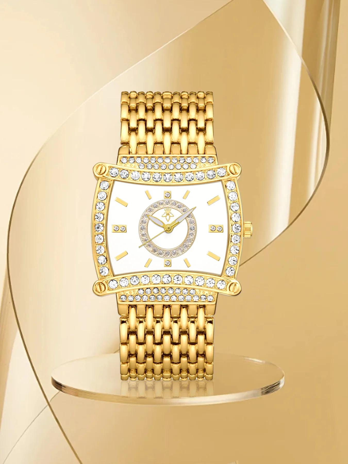 Yalalusi Luxury Gold Diamond Square Plate Women's Watch Diamond Chain Belt Light Luxury Quartz Women's Watch Hot Selling